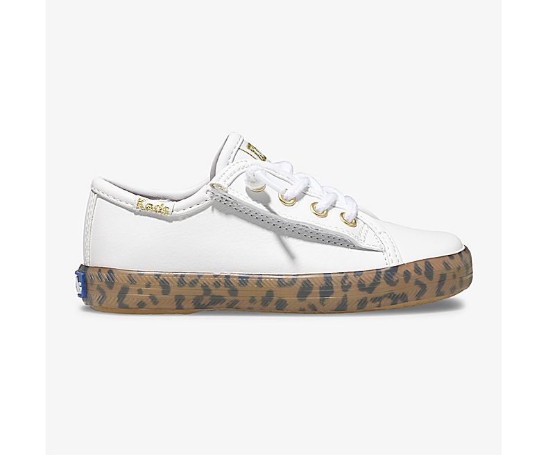 Keds Kids White Leopard Casuals Shoes - Keds Kickstart Leopard Foxing Jr 687SNCTQZ